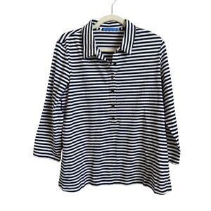 J McLaughlin Navy White Striped Collared Tunic Shirt Top XL